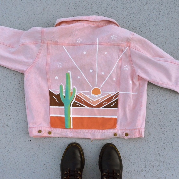 Honey Punch Jackets & Blazers - AZ Pink Vibez Hand Painted Denim Jacket